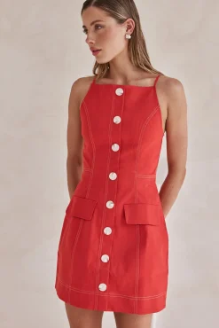 Belinda Denim Mini Dress (Red)