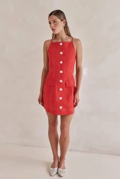 Belinda Denim Mini Dress (Red)