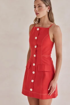 Belinda Denim Mini Dress (Red)