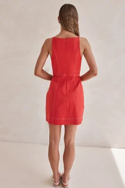 Belinda Denim Mini Dress (Red)