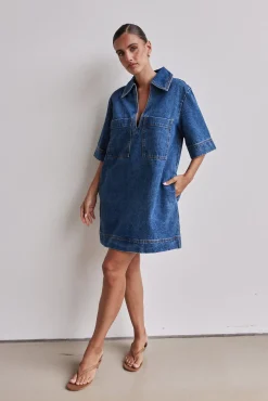 Tara Denim Mini Dress (Blue)
