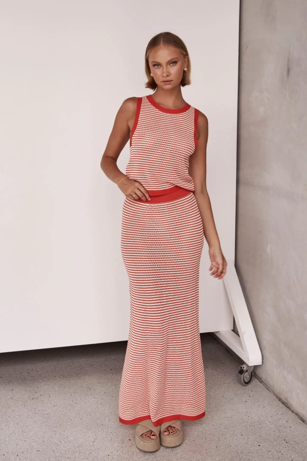 Val Knit Maxi Skirt (Red)