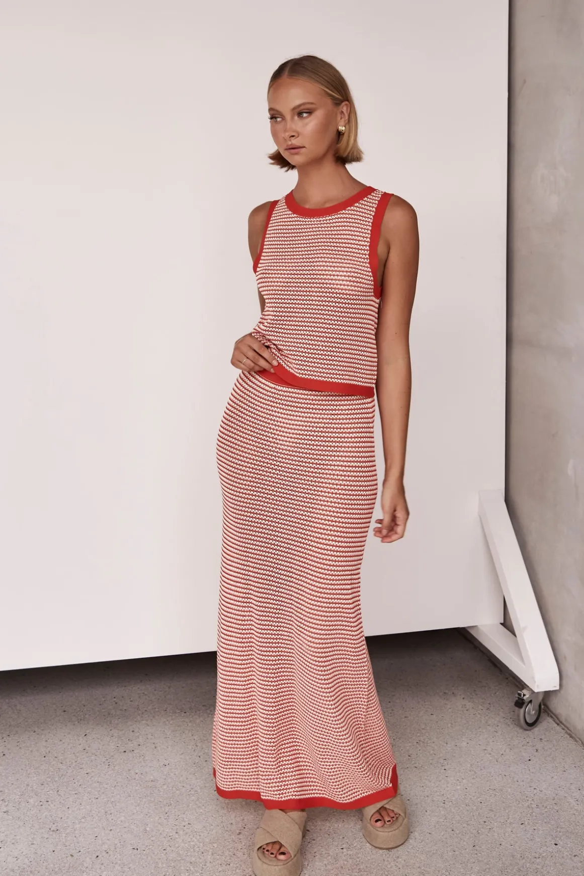 Val Knit Maxi Skirt (Red)