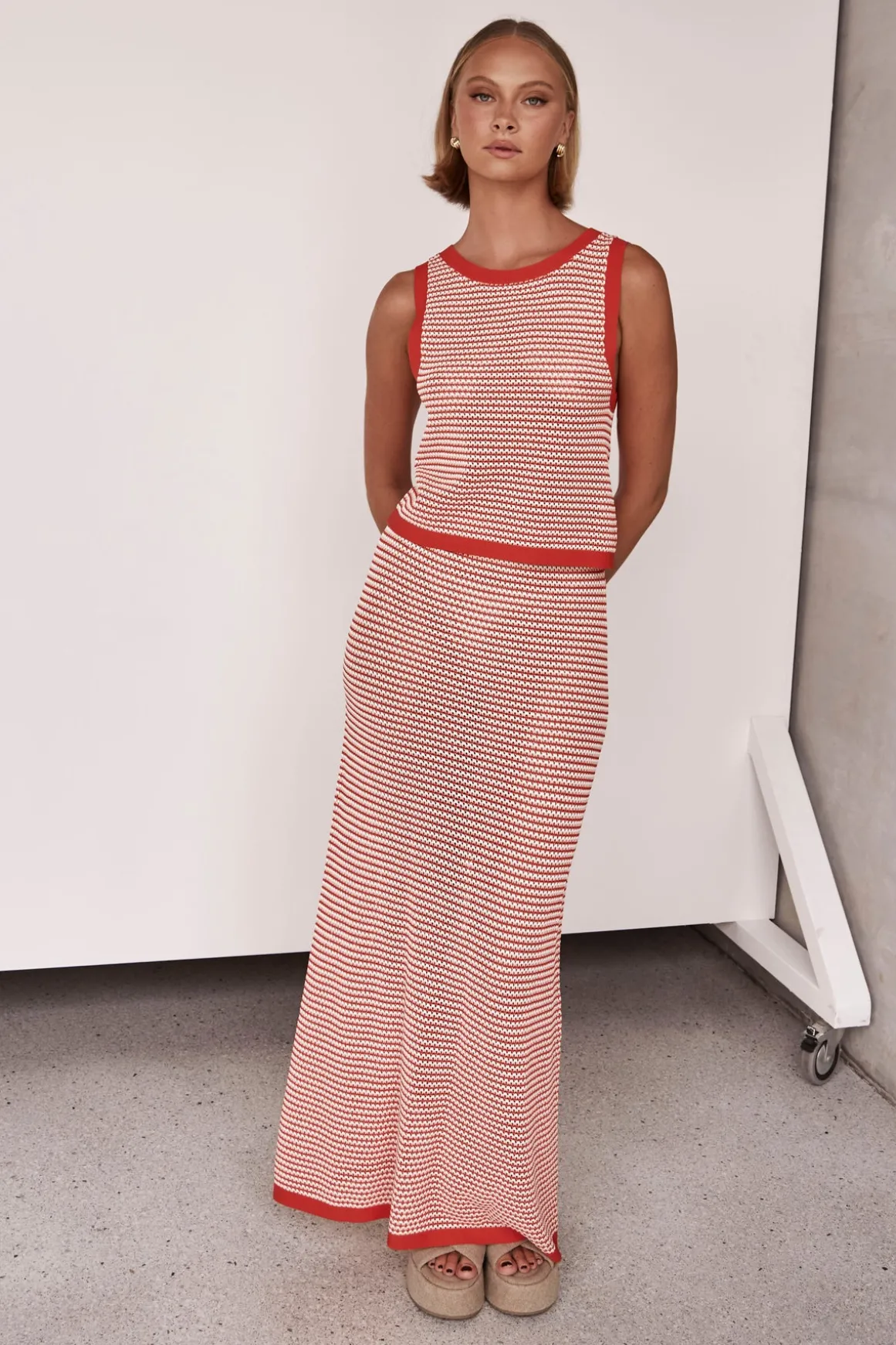 Val Knit Maxi Skirt (Red)