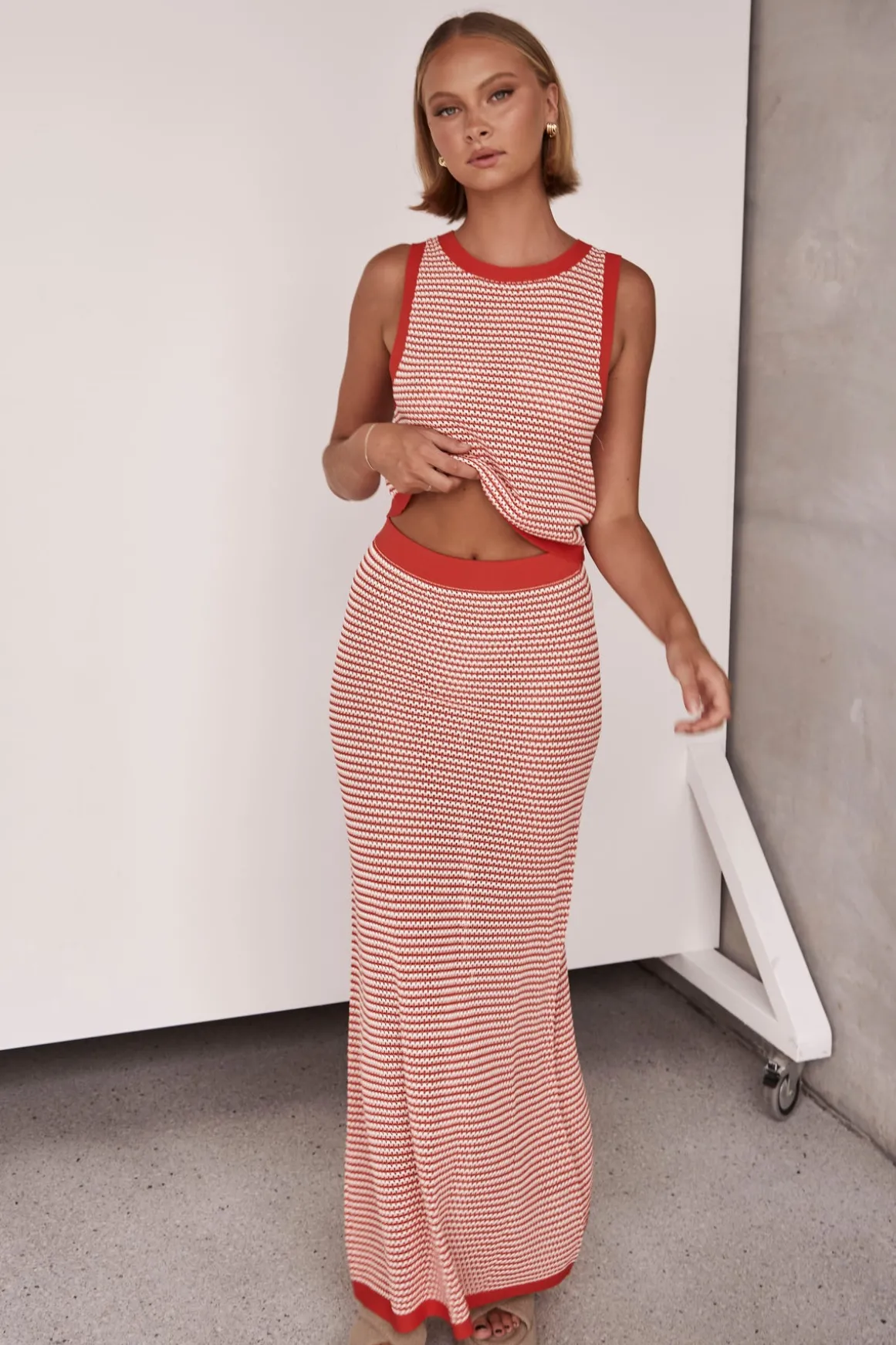 Val Knit Maxi Skirt (Red)